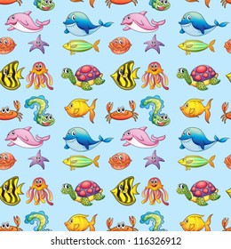 illustration of various sea animals on a white background