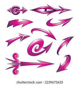 Illustration of Various Shaped Curvy Magenta Arrows isolated on a White Background