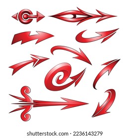 Illustration of Various Shaped Curvy Red Arrows isolated on a White Background