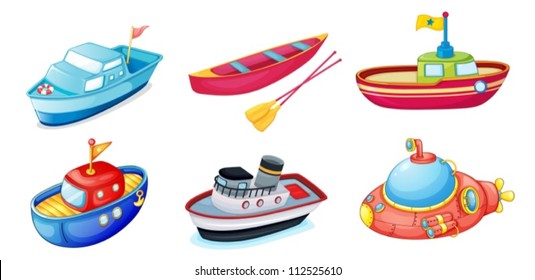 illustration of various ships on a white background
