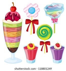 illustration of various sweets on a white background