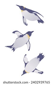 Ilustración de varios pingüinos de natación, ilustración vectorial