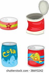 illustration of various tin cans on white