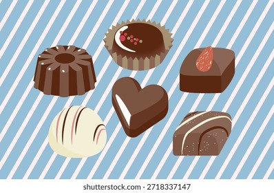 Ilustração de vários tipos de chocolates de tamanho grande