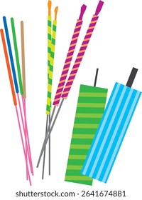 Illustration of various types of hand-held fireworks