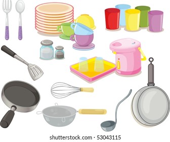 illustration of various utensils on a white background