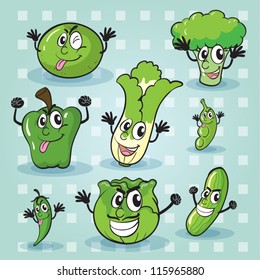 illustration of various vegetables on a blue background
