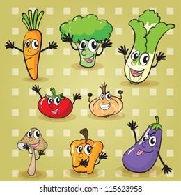 Illustration von verschiedenen Gemüsesorten auf gelbem Hintergrund