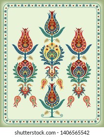 Illustration with various whimsical flowers. Suzani tribal style. 