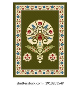 Illustration With Various Whimsical Flowers. Suzani Tribal Style. Floral Rectangular Border. 