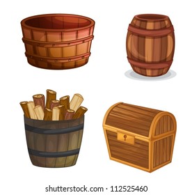 illustration of various wooden objects on a white background