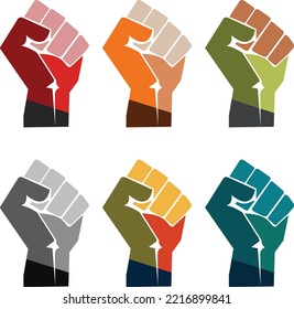 illustration of variuos  color of fist; red; orange; green; grey; blue