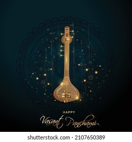 illustration of Vasant Panchami  also spelled Basant Panchami. festival of India with veena (sitar) , Indian Festival. 