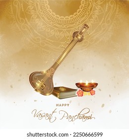 illustration of Vasant Panchami  also spelled Basant Panchami. festival of India with veena (sitar) , Indian Festival. 