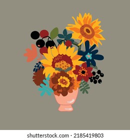 ilustración con jarrón de flores, diseño vectorial para papel, tela y otras superficies
