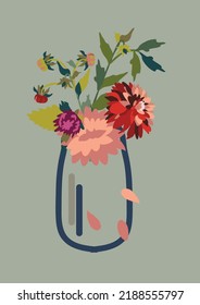 ilustración con jarrón de flores, diseño vectorial para papel, tela y otras superficies