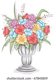 Illustration of a Vase Full of Flowers