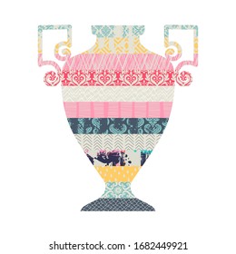 Illustration with a vase. Template for postcard or print. Patchwork style