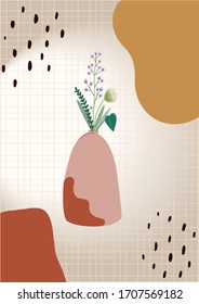 Illustration of a vase with vectorized wildflowers, textures and stains