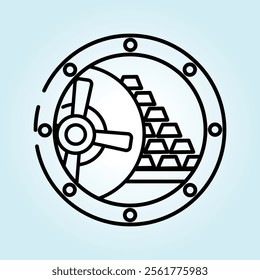 An illustration of a vault door opening to reveal stacks of gold bars, representing financial security and wealth.