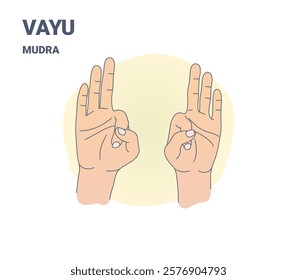 Illustration of Vayu Mudra performed with both left and right hands, symbolizing calmness and air balance. Ideal for yoga cards, books, apps, spiritual guides, and wellness projects.