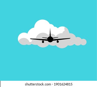 Illustration vecktor graphics of an airplane flying through dark clouds