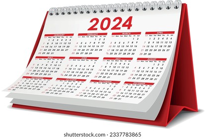 Illustration vector of  2024 Calendar isolated in white background, made in Adobe illustrator