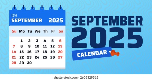 Illustration vector of  2025 calendar september on blue background. Good for poster, printing, layout, diary. 