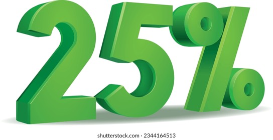 illustration Vector of 25 percent in green color isolated in white background