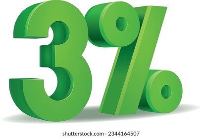 ilustración Vector del 3 % en color verde aislado en fondo blanco