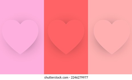 Illustration vector 3D shape of luxury heart colorful minimal pattern,soft 3D heart shape frame design