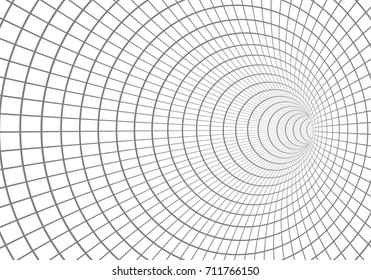Illustration of Vector 3D Tunnel. Optical Illusion Vortex Twist Wireframe Background