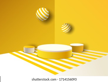 Illustration vector of 3d yellow and white background with stripe pattern