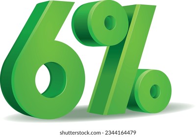 illustration Vector of 6 percent in green color isolated in white background