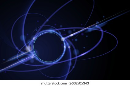 Illustration vector abstract chaos, blue wave line pattern, flow line and particle dot on dark color background. Modern futuristic, design for background. Digital high tech, energy technology concept