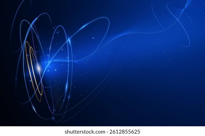 Illustration vector abstract chaos, blue wave line pattern, flow line and particle dot on dark color background. Modern futuristic, design for background. Digital high tech, energy technology concept