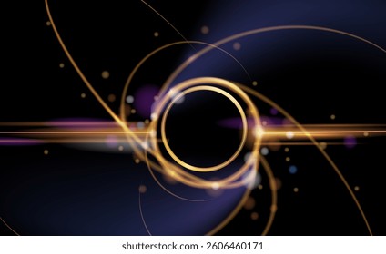 Illustration vector abstract chaos, gold wave line pattern, flow line and particle dot on dark color background. Modern futuristic, design for background. Digital high tech, energy technology concept