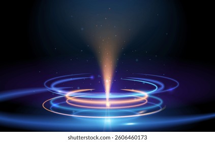 Illustration vector abstract chaos, gold wave line pattern, flow line and particle dot on dark color background. Modern futuristic, design for background. Digital high tech, energy technology concept