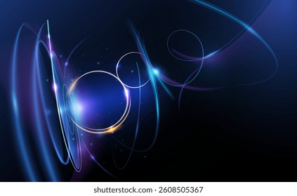 Illustration vector abstract chaos, gold wave line pattern, flow line and particle dot on dark color background. Modern futuristic, design for background. Digital high tech, energy technology concept