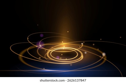 Illustration Image vectorielle abstraite chaos, motif de ligne ondulée dorée, ligne d'écoulement et point de particules sur fond sombre. Futuriste moderne, création pour arrière-plan. Concept numérique de haute technologie et de technologie énergétique
