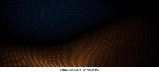 Illustration vector abstract wave, flow line, motion pattern and particle dot on gold color background. Modern futuristic, big data design for background. Digital datum, high tech, technology concept