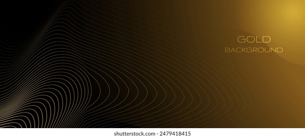 Ilustración Vector onda abstracta, línea de flujo, patrón de movimiento y punto de partícula sobre fondo de color dorado. Diseño futurista moderno de grandes datos para el fondo. Datos digitales, alta tecnología, concepto de tecnología