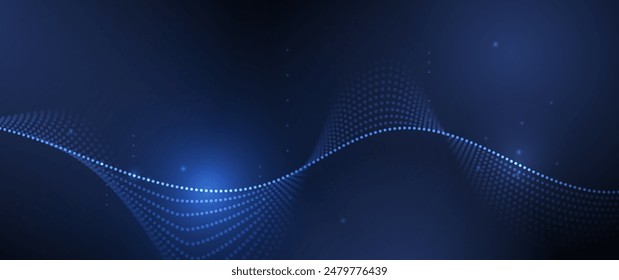 Illustration vector abstract wave, flow line, motion pattern and particle dot on dark blue background. Modern futuristic, big data design for background. Digital datum, high tech, technology concept