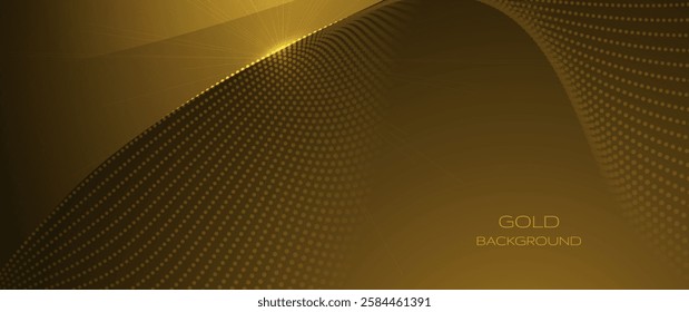 Illustration vector abstract wave, flow line, motion pattern and particle dot on gold color background. Modern futuristic, big data design for background. Digital datum, high tech, technology concept