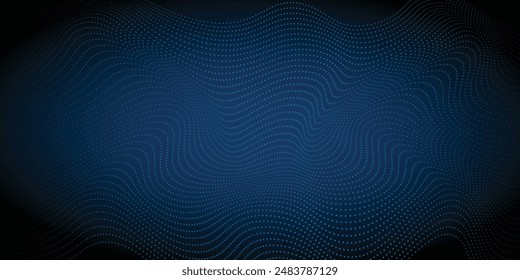 Patrón de movimiento de onda abstracto de Vector de ilustración y línea de malla dinámica sobre fondo azul oscuro. Diseño futurista moderno para fondo o Fondo de pantalla. Ciberespacio digital, alta tecnología, tots futuristas