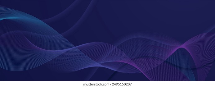 Patrón de movimiento de onda abstracto de Vector de ilustración y línea de malla dinámica sobre fondo azul oscuro. Diseño futurista moderno para fondo o Fondo de pantalla. Ciberespacio digital, alta tecnología, concepto de tecnología