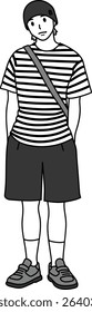 Illustration vector Adult male in casual look, guy drawing cartoon avatar man, handsome model, people street fashion