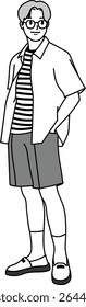 Vetor de ilustração Adulto masculino em olhar casual, homem desenho desenho de desenhos animados avatar homem, modelo bonito, pessoas, moda de rua, cara alto bonito