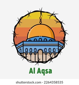Illustration vector of al aqsa mosque in sunset view perfect for print,poster,banner,etc.	