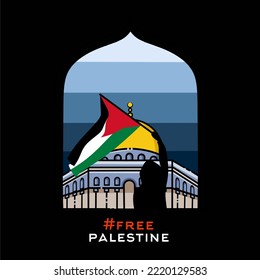 illustration vector of al aqsa,jerusalem icon,free palestine flag,perfect for campaign,print,etc.